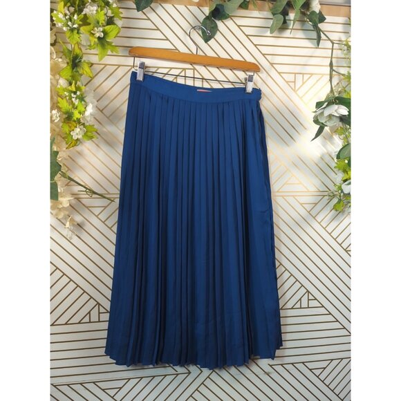 MODCLOTH Women's Blue Pleated Flowy Button Midi Skirt Clasp Side Size Medium - Picture 4 of 5